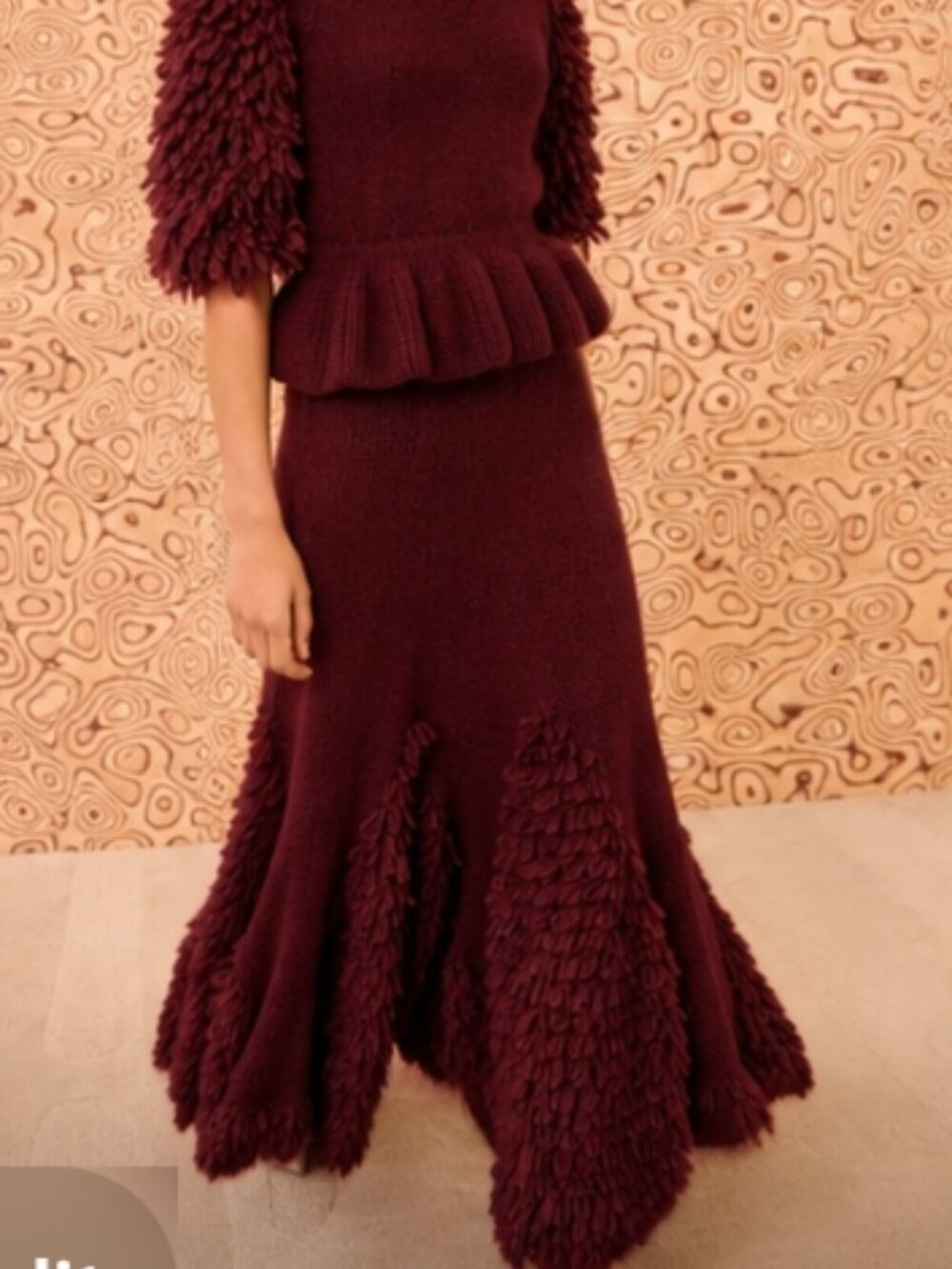 NWOT ULLA JOHNSON Nathalie Ruffled Bouclé Midi Skirt in Burgundy M $1,200